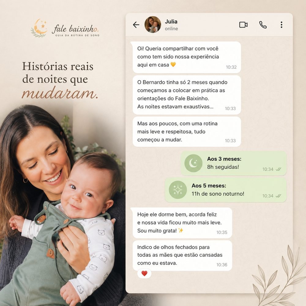 Relato de Julia sobre a rotina de sono do bebê com o Fale Baixinho